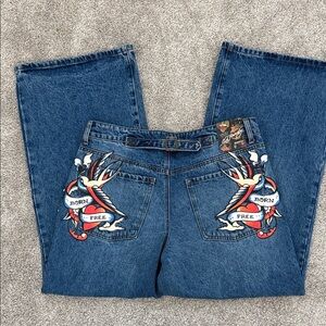Ed Hardy Born Free Denim Jeans with White Logo